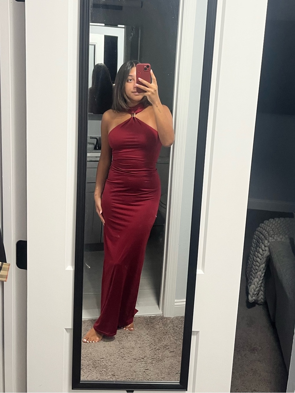 Burgundy high neck dress
